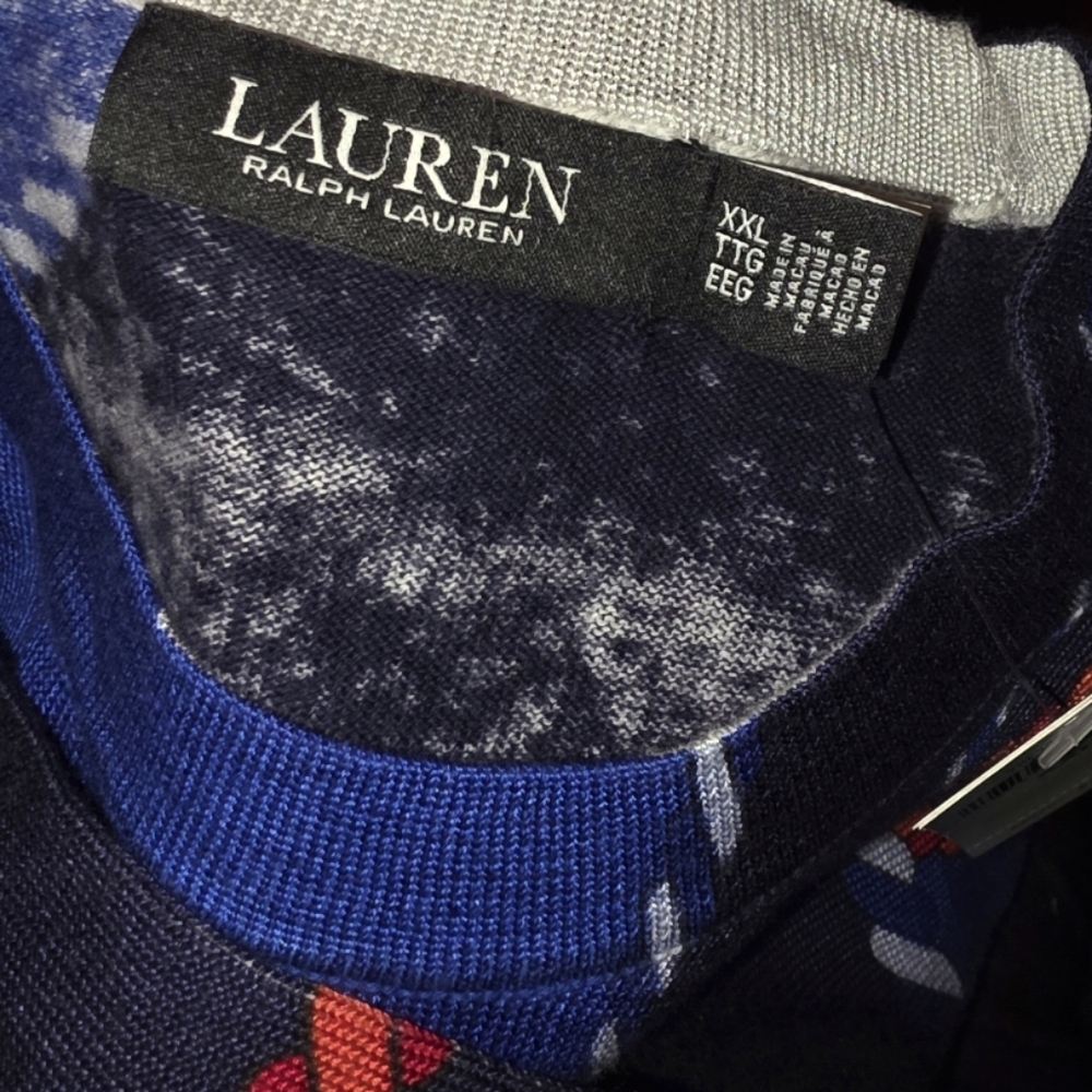 Lauren Ralph Lauren Nautical Rope Ship Wheel Crewneck Sweater Blue‎ Navy 2X New - Picture 12 of 12